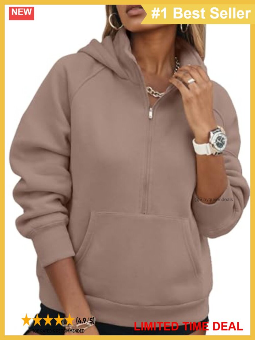 SHEWIN Women Half Zip Hoodie Pullover Sweatshirt Cotton Blend